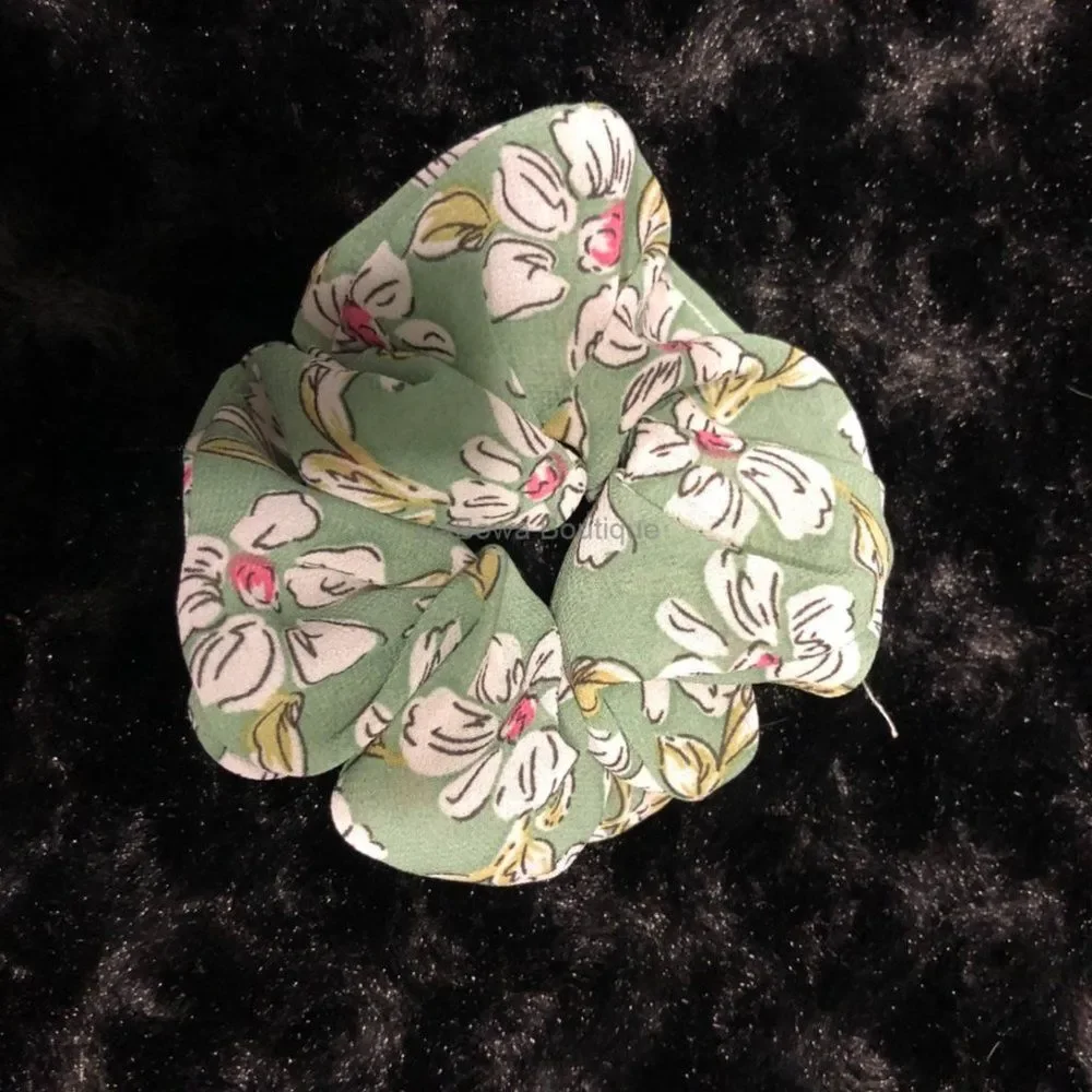 Moss Green Flower Chiffon Scrunchie (kids) SC2898 Handmade NWT Boutique
